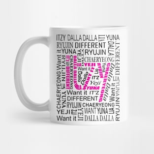 ITZY NAMES AND MUSIC COLLAGE PINK AND BLACK Mug